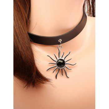 

Gothic Choker Sun Pendant Faux Leather Punk Necklace, Black