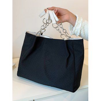 

Textured Magnetic Closure Nylon Tote Bag Shoulder Bag, Black