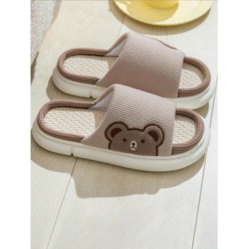 

Cute Bear Home Indoor Bedroom Platform Linen Slippers, Light coffee