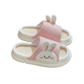 Cute Bunny Open Toe Home Indoor Bedroom Linen Platform Slippers Light pink