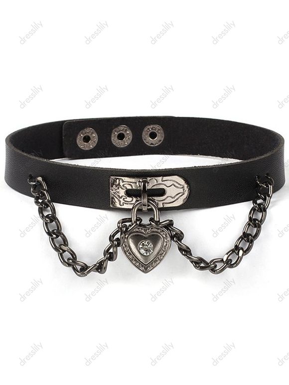 Collier Ras-du-Cou Gothique Cœur en Faux Cuir - Noir 