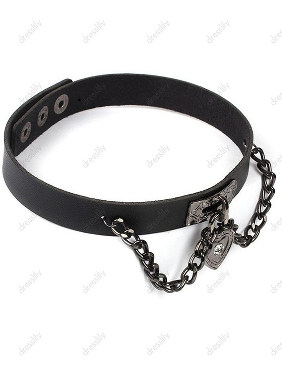 Collier Ras-du-Cou Gothique Cœur en Faux Cuir - Noir 