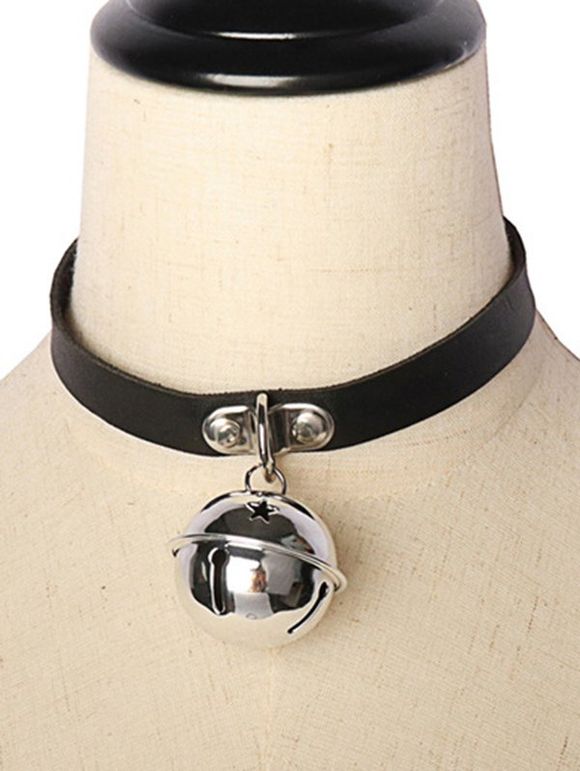 Punk Choker Bell Faux Leather Gothic Necklace - BLACK 