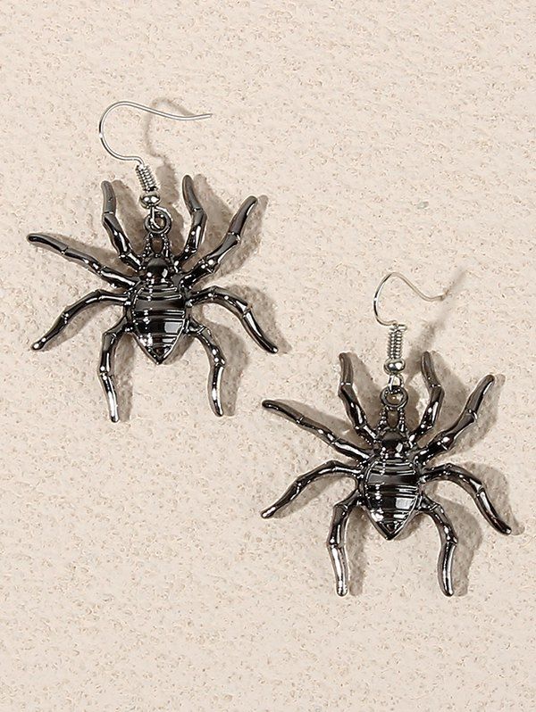 Boucles D'Oreilles Pendantes en Forme D'Araignée pour Halloween Style Gothique - Fibre de Carbone Noir 1 PAIR