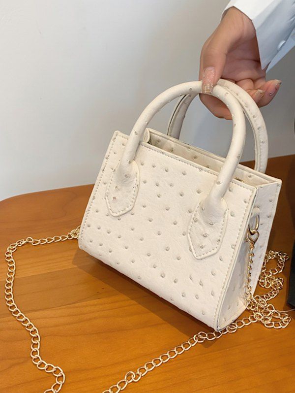 Textured Plain Color Zipper Handbag Crossbody Bag - WARM WHITE 