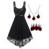 Bat Crescent Stars Mesh Dress And Rose Tiara Pumpkin With Hat Necklace Earrings Set Gothic Outfit - BLACK S