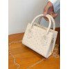 Textured Plain Color Zipper Handbag Crossbody Bag - WARM WHITE 