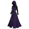 Ensemble de Haut à Capuche Long à Fente Haute et de Mini Robe en Dentelle Insérée Deux Pièces - Pourpre XL