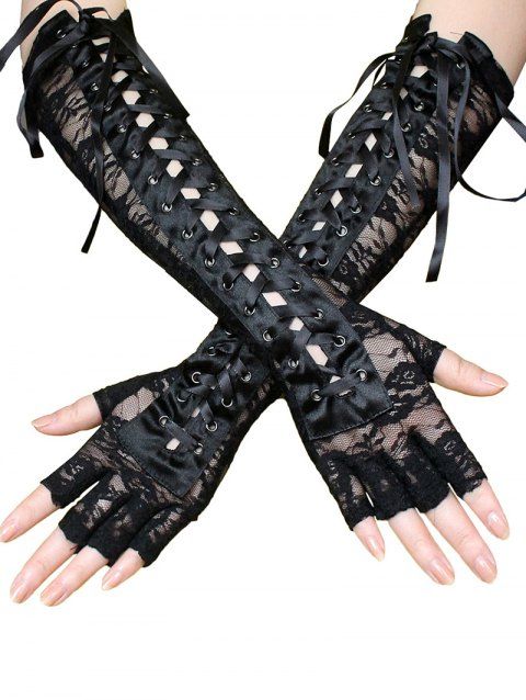 Long Bandage Lace Gloves Fingerless Evening Party Dance Prom Costume