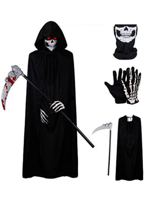 4Pcs Costume Grim Reaper Single Layer Cape Cloak Gloves Mask Scythe Set
