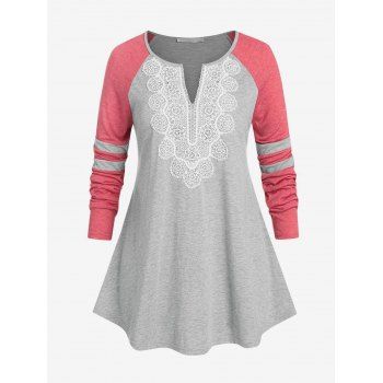 

Plus Size Colorblock Guipure Lace T Shirt, Gray