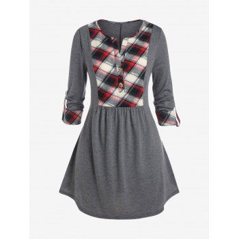 

Plus Size Plaid Cuffed Rolled Up Sleeve Tee, Battleship gray