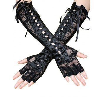 

Long Bandage Lace Gloves Fingerless Evening Party Dance Prom Costume, Black