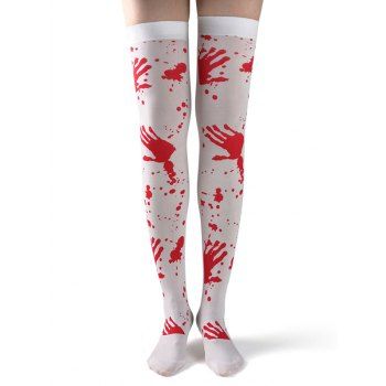 

Halloween Scary Bloody Palm Print Thigh High Socks, White