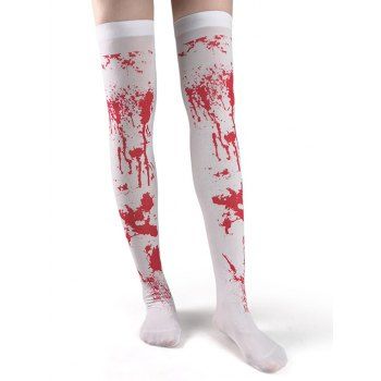 

Halloween Scary Blood Print Thigh High Socks, White