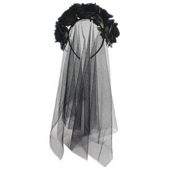 

Halloween Wreath Headband Flower With Mesh Veil Tulle, Black