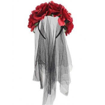 

Halloween Wreath Headband Flower With Mesh Veil Tulle, Red