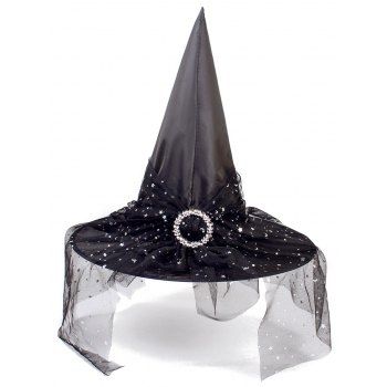 

Halloween Witch Hat Mesh O Ring Embellishment Cosplay Hat, Black