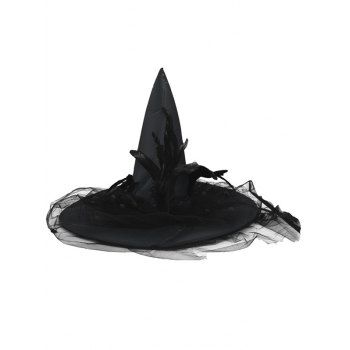

Halloween Masquerade Party Faux Feather Mesh Witch Hat, Black
