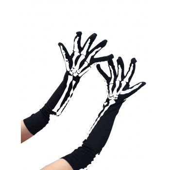 

Halloween Skeleton Print Cosplay Gothic Opera Gloves, Black