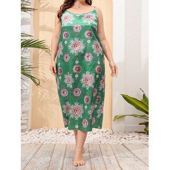 

Plus Size Sleepwear Starfish Printed Dress Adjustable Spaghetti Strap Midi Dress, Light green