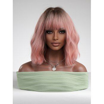 

14 Inch Medium Ombre Wavy Full Bang Bobo Party Synthetic Wig, Pink rose