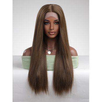 

Lace Front 26 Inch Long Straight Middle Part Synthetic Wig, Deep brown