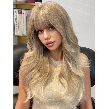 

Ombre 26 Inch Long Wavy Capless Full Wig Synthetic Wig, Champagne gold