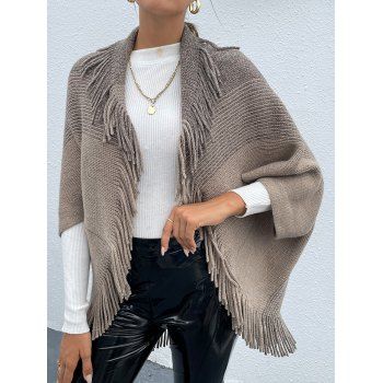 

Heather Cardigan Textured Fringe Batwing Sleeve Open Front Casual Cardigan, Coffee