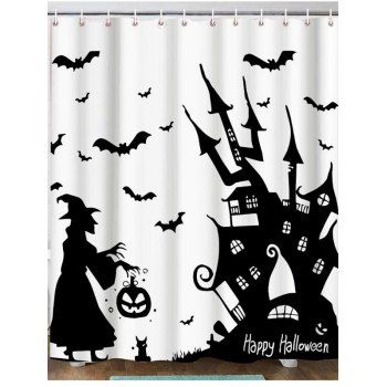

Halloween Witch Bat Castle Print Waterproof Bathroom Shower Curtain, Multicolor