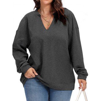 

Plus Size Sweatshirt Heather Stand Collar V Notch Long Sleeve Casual Sweatshirt, Gray