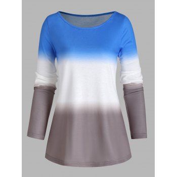 

Colorblock Ombre Print Long Sleeve Tee, Blue