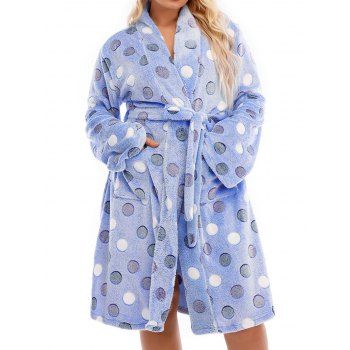 

Plus Size Sleepwear Geometric Print Fluffy Belted Long Sleeve Pockets Robe, Light purple