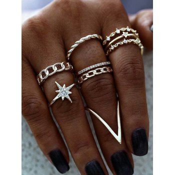 

7Pcs Rhinestone Alloy Finger Rings Set, Golden