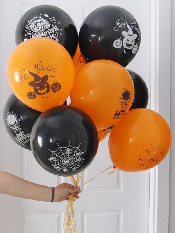 Ensemble de Ballons en Latex Motif Toile D'Araignée Citrouille et Crâne pour Fête D'Halloween - multicolor 