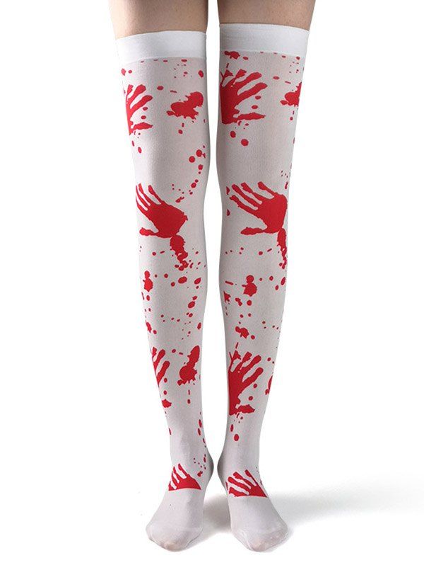 Halloween Scary Bloody Palm Print Thigh High Socks - WHITE 1 PAIR
