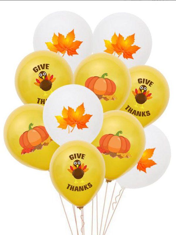 Ensemble de 30 Pièces Ballons en Latex Motif Feuilles D'Érable Debout et Citrouille pour Fête de Thanksgiving - multicolor 