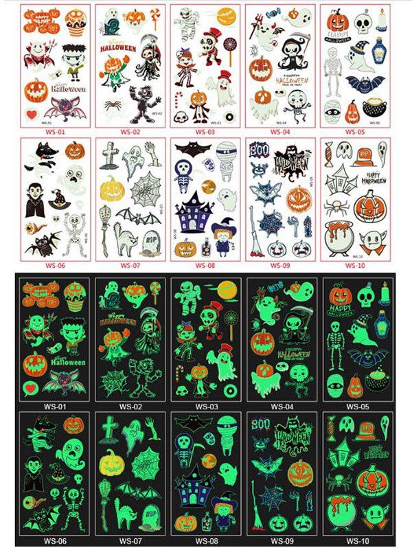 Autocollants Tatouage Amusant Lumineux Motif Inscription Halloween pour Fête - multicolor 