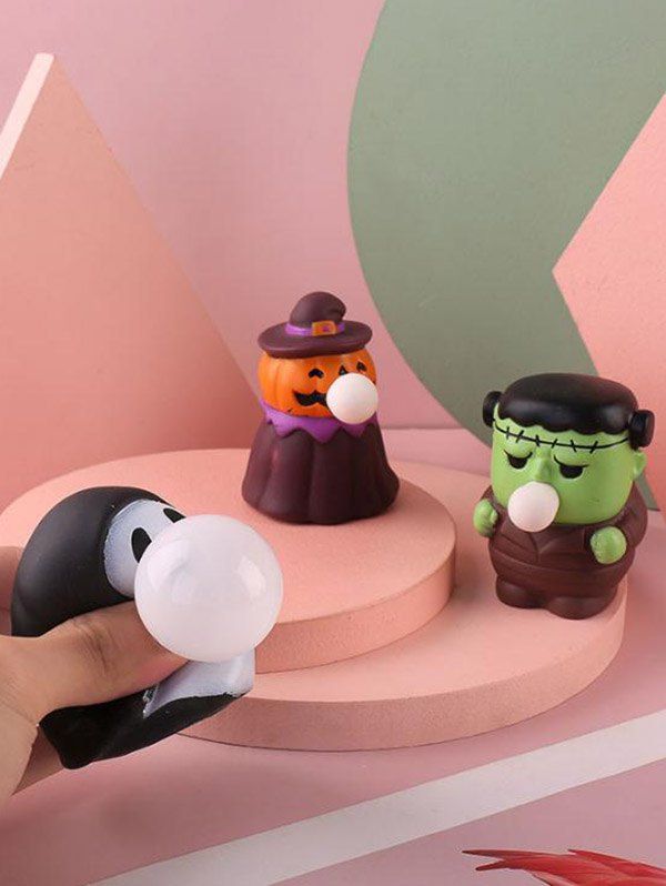3 Pièces Jouets D'Halloween Citrouille Fantôme Dessin Animé Antistress - multicolor 