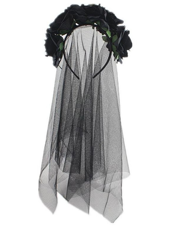 Bandeau en Tulle D'Halloween avec Voile Floral - Noir 