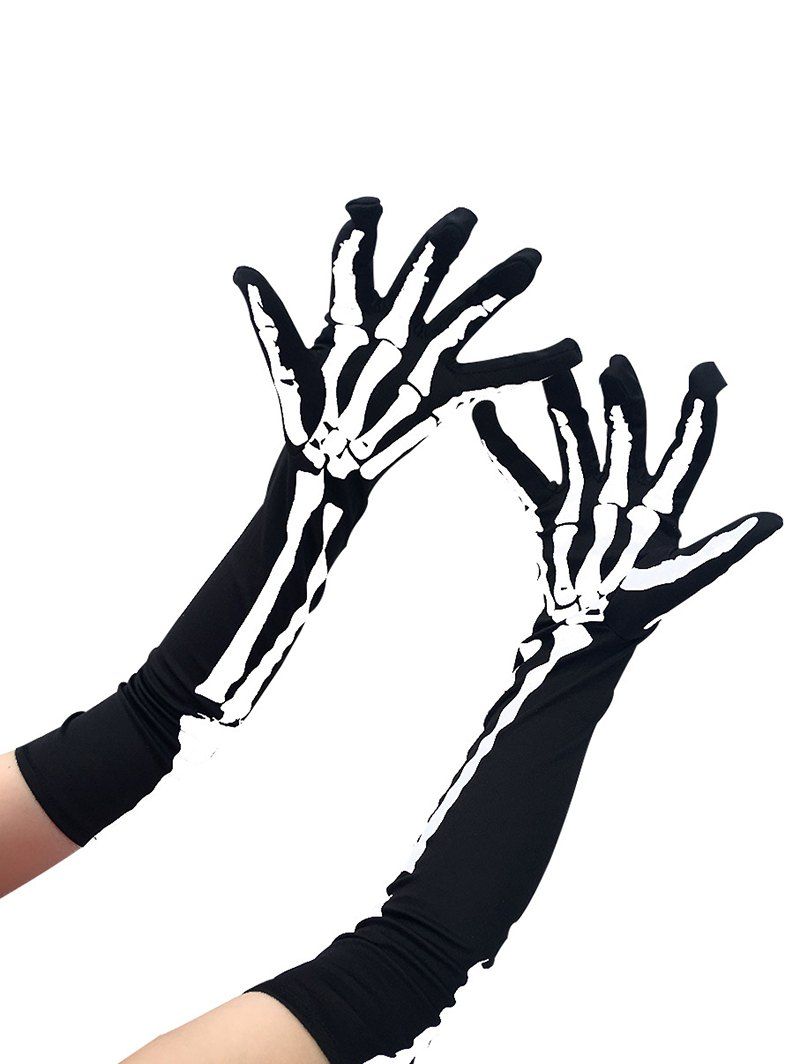 Gants D'Halloween Gothique à Imprimé Squelette D'Opéra de Pékin - Noir 