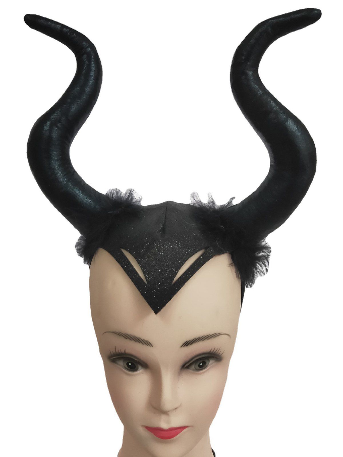 Halloween Party Accessory Faux Feather Devil Horns Headband - BLACK 
