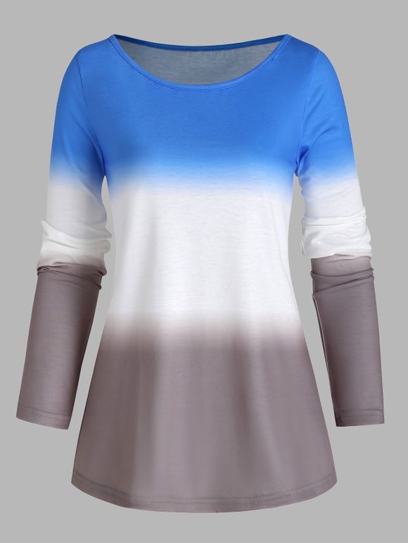 T-shirt Ombré Imprimé à Manches Longues - Bleu 2XL