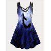 Plus Size Mini Dress Halloween Bat Moon Night Tree Branches Print Dress Crisscross Dual Straps Cami Dress - BLACK M
