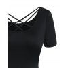 Plaid Print Panel Dress Crisscross Grommet Buckle Asymmetrical Mini Dress - BLACK XXXL