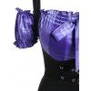 Plus Size Dress Contrast Colorblock Plaid Print Ruffle Bowknot Cold Shoulder A Line Midi Dress - PURPLE L