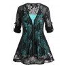 Ensemble de Haut Long Fleuri en Dentelle Transparente de Grande Taille et de Camisole Chinée - Vert clair 2X