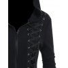 Veste à capuche à lacets et œillets floqués Veste gothique zippée avec capuche - Noir XL