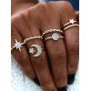 6Pcs Alloy Rhinestone Moon Star Round Finger Rings Set - GOLDEN ONE SIZE
