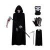 4Pcs Costume Grim Reaper Single Layer Cape Cloak Gloves Mask Scythe Set - BLACK 